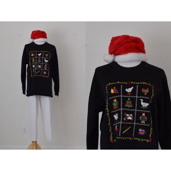 WORRNN Vintage 90s Cotton/Poly‎ Christmas Ugly Sweater size L - Picture 1 of 10